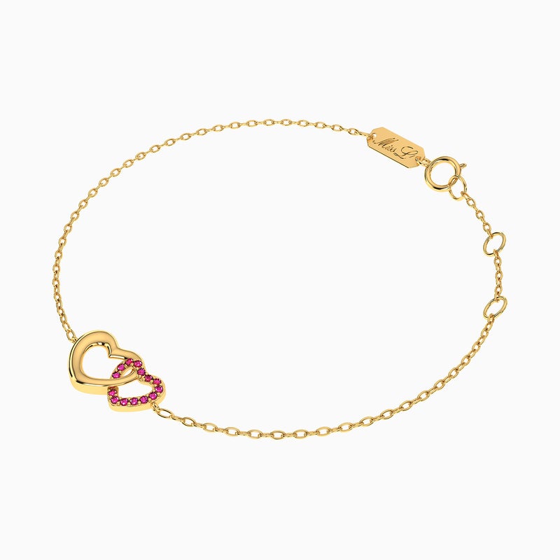 Miss L' by L'azurde Heart Red Stone Chain Bracelet in 14K Gold - Image 3